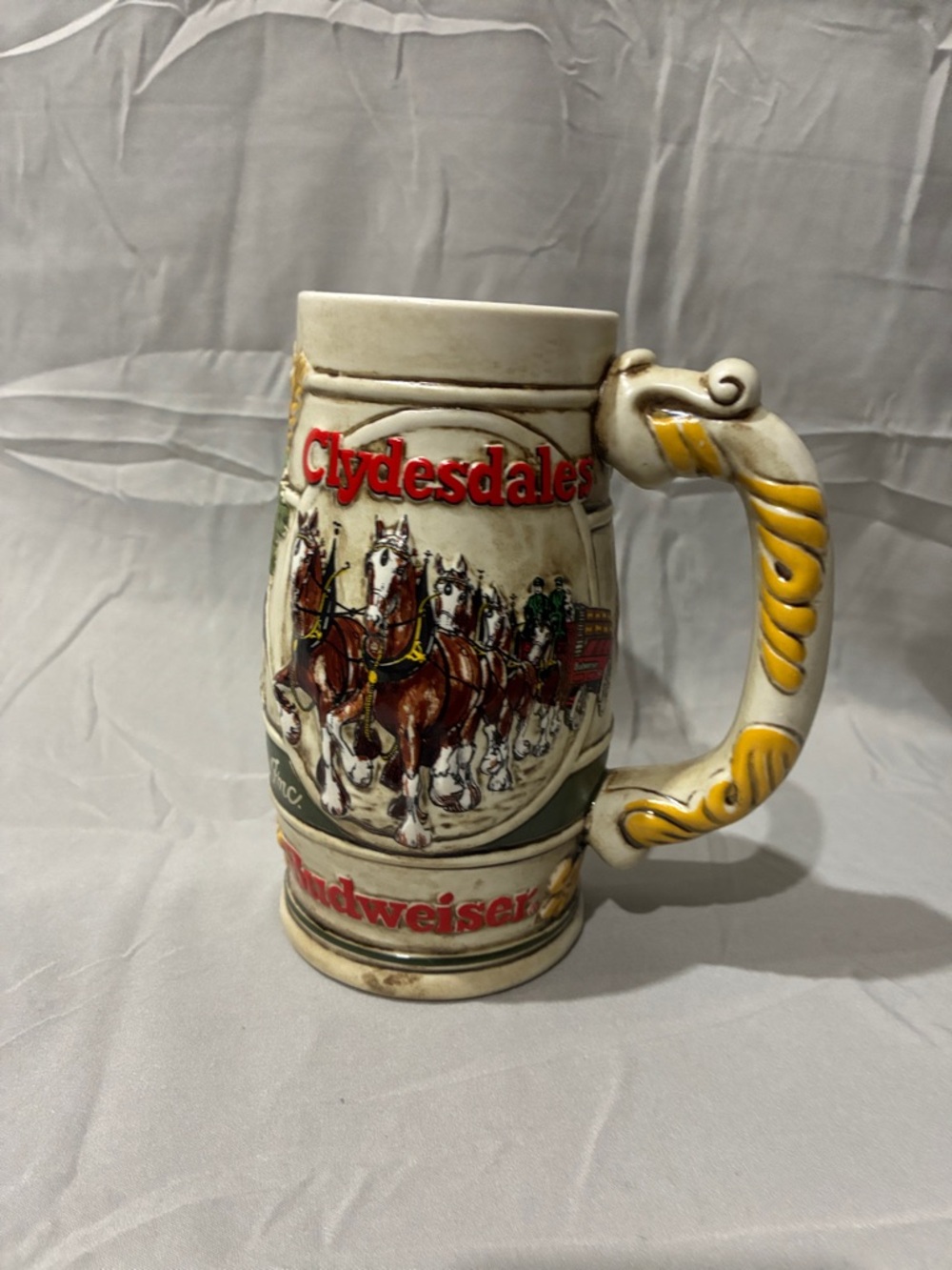 Budweiser Clydesdales Ceramic Stein with Yellow-Accent Handle